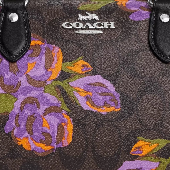 NWT💃Coach Rowan Satchel In Signature Canvas With Rose Print - Picture 10 of 12
